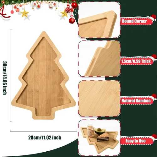 Miniatura 2 de AWIZOM Bandeja de madera para servir con sombrero de Navidad, plato de bambú con forma de sombrero de Papá Noel, tablero de madera para aperitivos