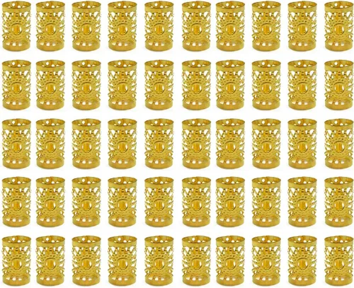 50 piezas de aluminio ahuecan hacia fuera rastas cuentas metal anillo de pelo decoración trenzado joyería de pelo (dorado)
