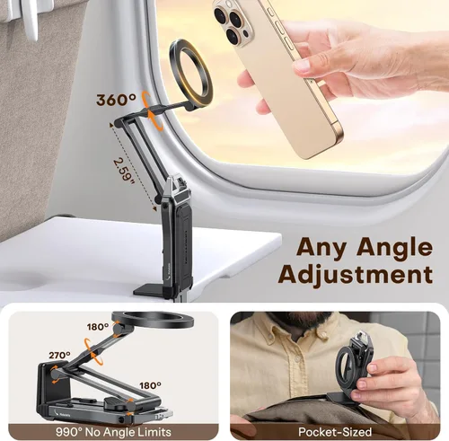 Miniatura 5 de OMOTON TP02 Trípode Giratório de 360° para MagSafe, Trípode Magnético de Aluminio Ajustable para iPhone 17/16/15/14 Pro Max Air, Soporte Plegable