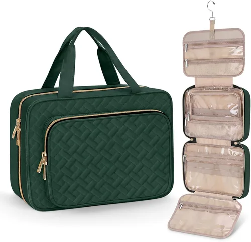 Miniatura 21 de Bolsa de aseo Wedama para mujer, bolsa de viaje grande para cosméticos, bolsa de aseo colgante para baño, bolsa de maquillaje impermeable de PVC Rosa