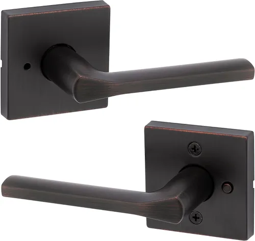 Miniatura 26 de Kwikset Lisboa - Manija interior de puerta de privacidad con cerradura, palanca de puerta para baño y dormitorio, palanca de puerta con botón