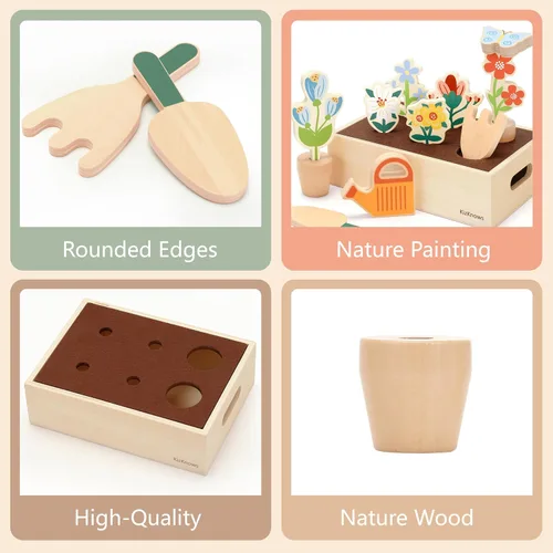 Miniatura 5 de Juego de herramientas de jardín de flores de madera, caja de jardinería y juego de herramientas de jardín, juguetes Montessori, aprendizaje