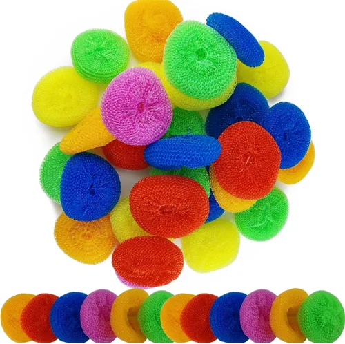 TIHOOD 30 almohadillas para fregar platos que no rayan, almohadilla redonda para fregar platos, varios colores, herramientas de limpieza de cocina,