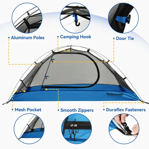 Miniatura 3 de Tienda de campaña para mochilero de 1/2 persona para camping, tienda de campaña ultraligera e impermeable, tienda de campaña compacta fácil