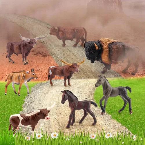 Miniatura 4 de LC JoyCre Figuras de vacas de juguete de toros, 4 piezas, figuras realistas de vaca suiza, juguetes para niños pequeños, toro africano, almizcle