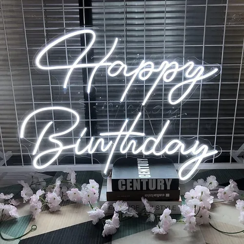 Miniatura 3 de Letrero de neón LED grande de feliz cumpleaños, 28 pulgadas, letrero de luz de neón personalizado para fiesta de cumpleaños, decoración de pared
