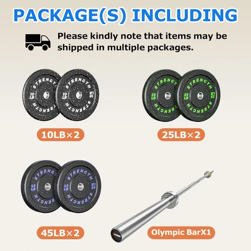 Miniatura 2 de XDDIAS Placas de parachoques de 2 pulgadas, juego de discos de peso olímpicos de goma para entrenamiento de fuerza en el gimnasio en casa, 20-260