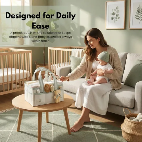 Miniatura 6 de Organizador de Pañales PeraBella XL con Asa, Bolsa de Regalo para Baby Shower, Artículos Imprescindibles para Registro de Búsqueda, Organizador