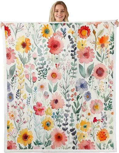 Miniatura 34 de Manfei Blue Flower Throw Blanket Watercolor Floral Print Fleece Blanket Botanical Wildflower Cozy Throws for Bed Couch Sofa,Kids Boys Girls Room