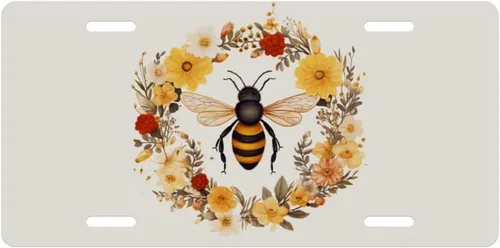 Placa decorativa de flor de abeja bonita, etiqueta de tocador, placa de matrícula de metal, placa de aluminio novedosa para decoración del hogar