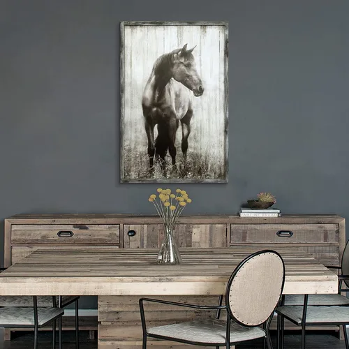 Miniatura 7 de artopia Arte de Pared de Granja de Caballo de Madera: Decoración de Caballo Gris Rústico de Granja Pintura de Retrato de Vida Silvestre