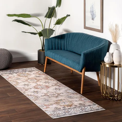 Miniatura 10 de nuLOOM SpinClean Finley - Alfombra de área azul marino/óxido, 3 x 5 pies, persa, suave y acogedora, con alto tráfico, resistente a las manchas
