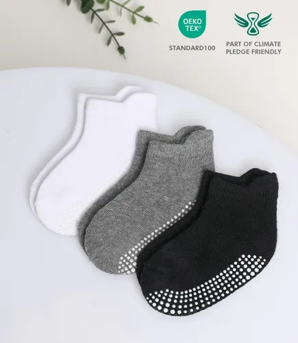 Miniatura 4 de JAKIDAR Calcetines Antideslizantes para Bebés y Niños Pequeños 9 Pares Calcetines de Algodón con Agarre en el Tobillo para Niños Niñas Bebés Niños
