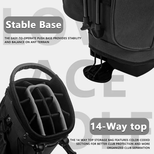 Miniatura 4 de Bolsa de golf con soporte de 14 divisiones, bolsa de golf ligera con soporte para hombres y mujeres Negro