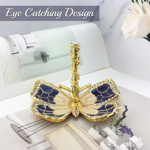 Miniatura 4 de Matashi Organizador de joyas de mariposa chapado en oro con esmalte azul y cristales, elegante soporte para anillos, regalo ideal para ella