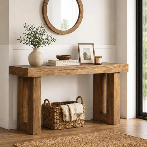 HOKYHOKY Mesa consola de madera maciza recuperada, mesa de entrada de granja de 59 pulgadas de largo, mesas rectangulares para sofá detrás del sofá,