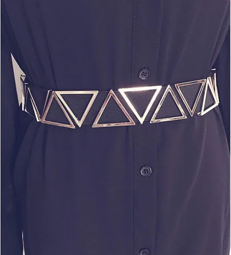 Miniatura 8 de Cinturón elástico ancho para mujer de metal triángulo para vestidos de señoras cinturones elásticos con hebilla de enclavamiento
