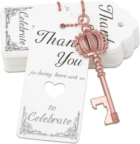 Miniatura 9 de 100 unidades de abrebotellas para bodas, recuerdos de fiesta, llaves de esqueleto de corona para cumpleaños, aniversario, fiesta, regalos de Cobre