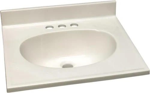 Miniatura 25 de Design House Tapa de tocador con lavabo, protector contra salpicaduras de 4 pulgadas, mármol cultivado, resistente a las manchas, agujeros Blanco