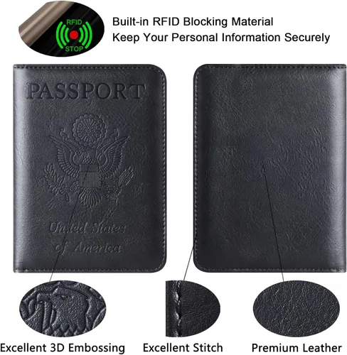Miniatura 5 de Funda para pasaporte, cartera, artículos esenciales de viaje, de cuero, estuche con bloqueo RFID, equipaje de vacaciones, artículos imprescindibles