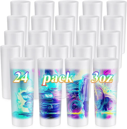 Hsei 24 vasos de chupito esmerilados por sublimación de 3 onzas, vasos de chupito de sublimación, vasos de vidrio personalizados con base pesada