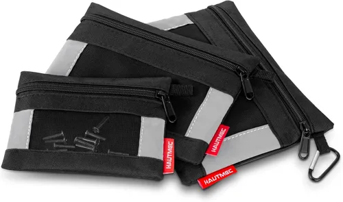 HAUTMEC Paquete de 3 bolsas de herramientas con cremallera con ventana de malla, pequeñas bolsas de herramientas con mosquetón, organizador de