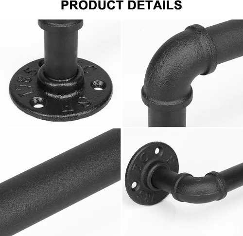 Miniatura 5 de Toallero de Tubo Industrial, Barra de Toalla, Soporte de Toalla Montado en Pared de Granja Rústica para Baño (Negro, 30 cm)