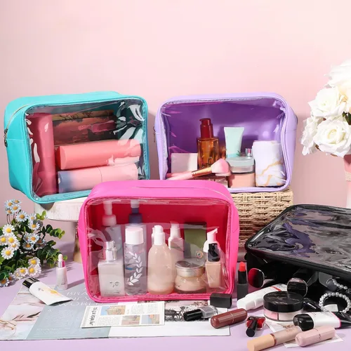 Miniatura 6 de Hushee 4 bolsas de maquillaje de nailon transparente para mujeres, bolsa de cosméticos preparatoria, bolsa de aseo de viaje de PVC, bolsa