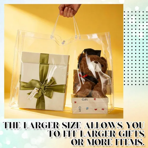 Miniatura 4 de AmazingSpark Paquete de 10 bolsas de regalo grandes transparentes de 18 x 8 x 14 pulgadas con asa, bolsas de plástico reutilizables grandes