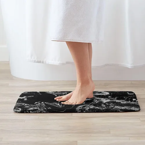 Miniatura 2 de Alfombra de baño con textura de mármol blanco y negro, antideslizante, lavable a máquina, alfombra de ducha para decoración del hogar, tapetes