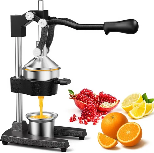 Exprimidor manual de hierro fundido, exprimidor de mano comercial con taza de acero inoxidable, exprimidor manual de alta resistencia, prensa de