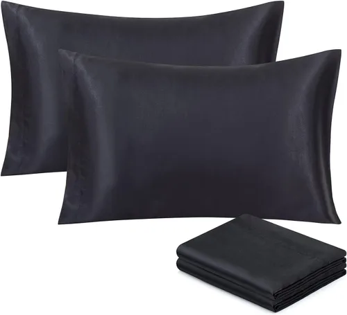 Miniatura 34 de Ersmak Juego de 2 fundas de almohada de satén estándar, ultra suaves y sedosas para cabello y piel, resistentes a las arrugas a la decoloración