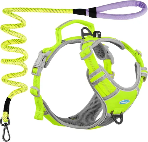 ThinkPet Juego de arnés deportivo sin tirones, arnés deportivo transpirable con asa, chaleco de seguridad acolchado reflectante para perro con