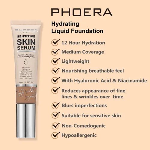 Miniatura 7 de PHOERA - Base hidratante, hipoalergénica tintada, base de suero brillante para piel madura (N02 Nude)