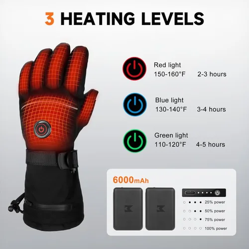 Miniatura 2 de Guantes calentados PEKWZIZ, guantes calentados recargables de 5V 6000mAh para hombres y mujeres, guante de calefacción eléctrica antideslizante