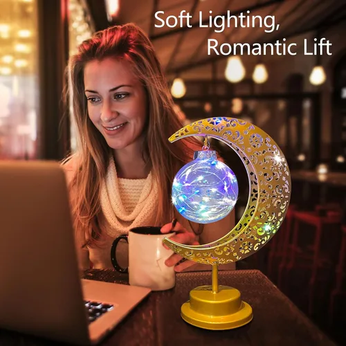 Miniatura 3 de Lámpara de mesa decorativa, luz de luna creciente, decoración de mesa de Ramadán, funciona con pilas, lámpara de escritorio de Ramadán de Navidad