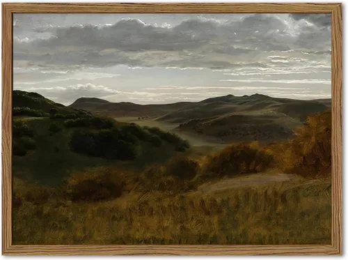 Arte de pared de paisaje vintage enmarcado, pinturas de decoración de pared de naturaleza de montaña, impresiones en lienzo de campo melancólico