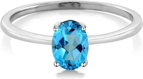 Miniatura 71 de Gem Stone King Anillo de compromiso solitario con piedra preciosa de oro blanco de 10 quilates, ovalado, 0.27 x 0.19 pulgadas, anillo de promesa