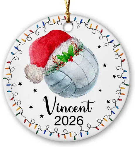 Miniatura 19 de Adorno de Navidad de bádminton 2024, adorno personalizado de jugador de bádminton con nombre y año, regalo personalizado de recuerdo de cerámica