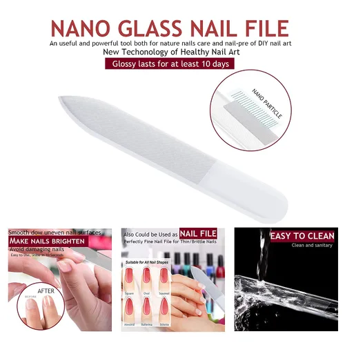 Miniatura 5 de HANTEKAS Juego de manicura 5 piezas en 1 de acero inoxidable profesional para el cuidado de las uñas, incluyendo nanocristal, brillo de uñas, lima