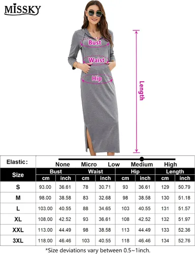 Miniatura 6 de MISSKY Vestido largo con capucha y cuello de cremallera de un cuarto, manga 34, estilo casual, para mujer