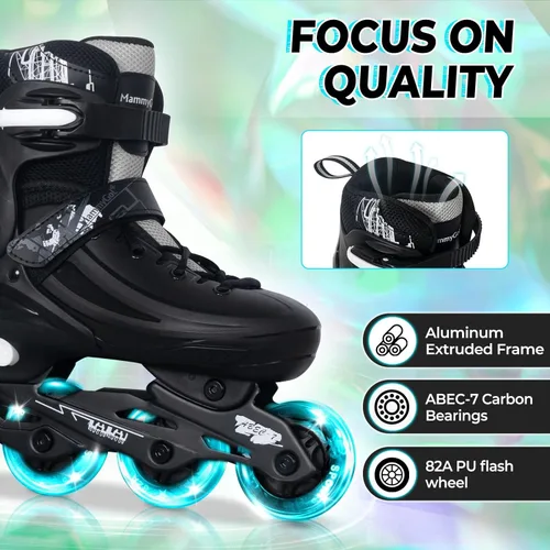 Miniatura 2 de MammyGol Patines en línea ajustables para niños, jóvenes y adultos, todas las ruedas se iluminan, patines de ruedas con cuchillas para interiores