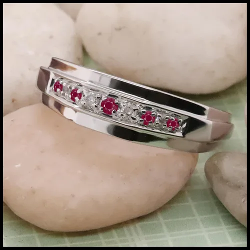 Miniatura 4 de Dazzlingrock Collection Anillo de boda redondo alternativo con diamantes blancos para él en plata de ley 925