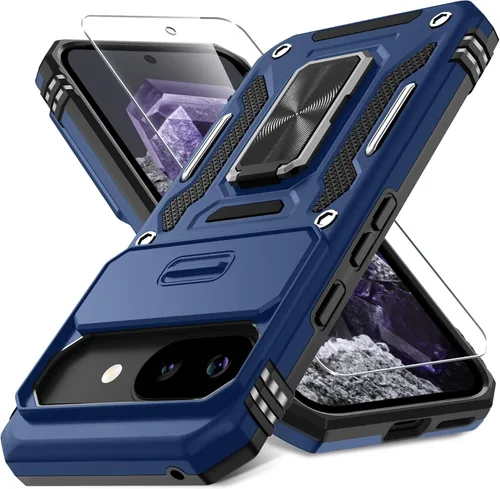 Miniatura 13 de DEERLAMN Funda para Google Pixel 8 con cubierta deslizante para cámara + protector de pantalla (1 paquete), soporte de anillo giratorio grado
