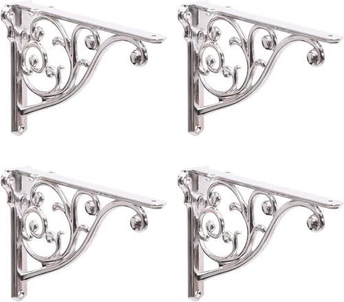 Miniatura 37 de Soportes de estante de 4 pulgadas, paquete de 4 soportes de pared de latón antiguo de alta resistencia, estantes decorativos de cocina victoriana