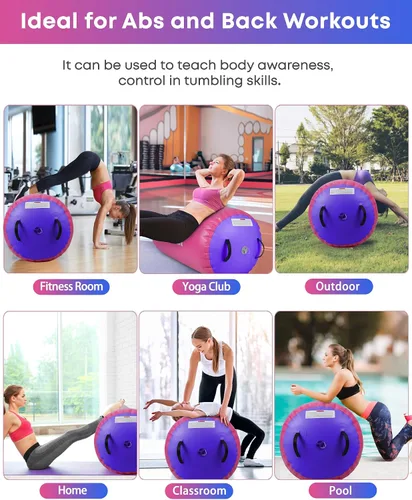Miniatura 6 de Air Barrel - Barril de Aire Rodillo de Gimnasia para Entrenador de Flic Flac Hacia Atrás, Colchoneta de Aire con Bomba para Entrenamiento de Rosa