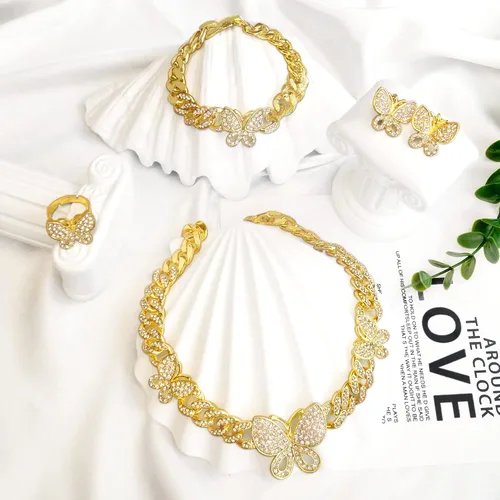 Miniatura 3 de SYHOL Collares de mariposa para mujer, collar de cadena cubana, pulsera con colgante de mariposa grande, collar de eslabones cubanos con diamantes
