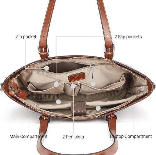 Miniatura 5 de BOSTANTEN Bolso de mano de cuero para mujer para laptop, bolsa al hombro de oficina, maletín vintage de 15.6 pulgadas, bolso de trabajo