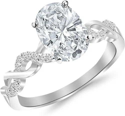 Oro blanco de 14 quilates, 0.88 quilates, diamante cultivado en laboratorio, anillo de compromiso de diamantes de talla ovalada (color EF, claridad