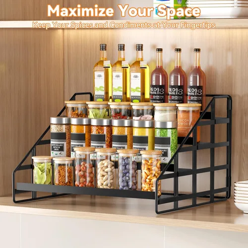 Miniatura 3 de Bunoxea Estante de Especias de 4 Niveles Organizador de Gabinete de Cocina, Estante de Especias de Encimera, Estante de Gabinete con Profundidad